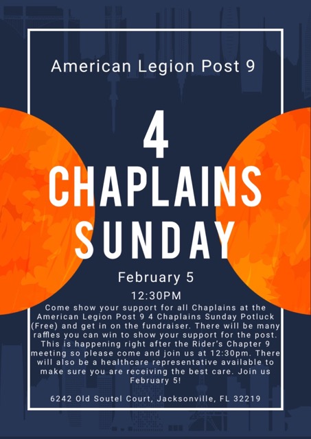 4 Chaplains Sunday (Raffle prize auction, food, and Chaplain appreciation event)